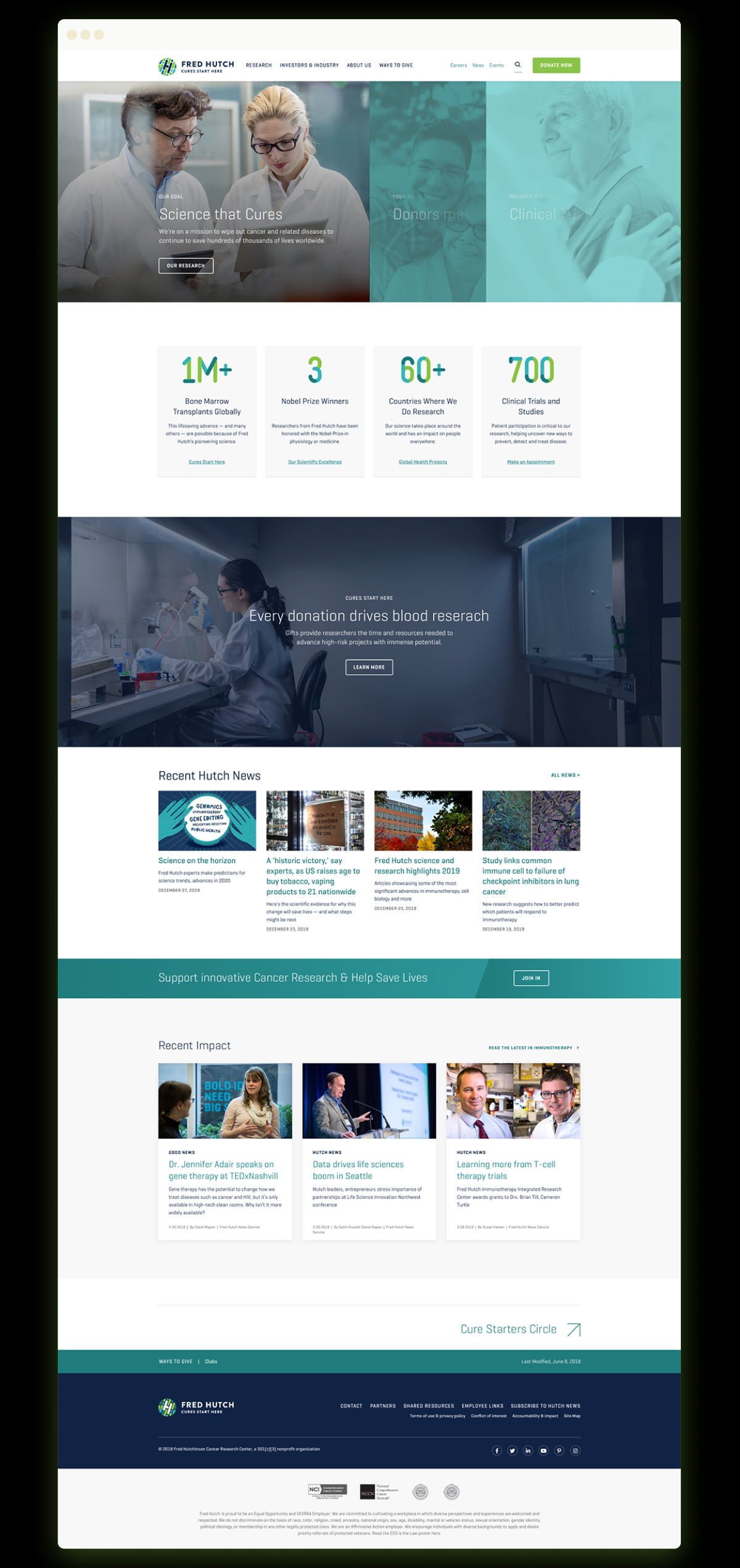Home page of Fred Hutch's new website prototype.