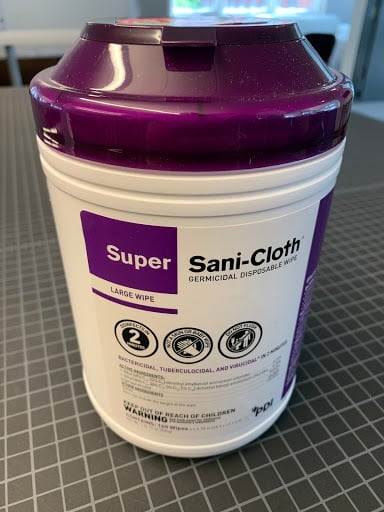We use high-quality sanitizing wipes in our labs.