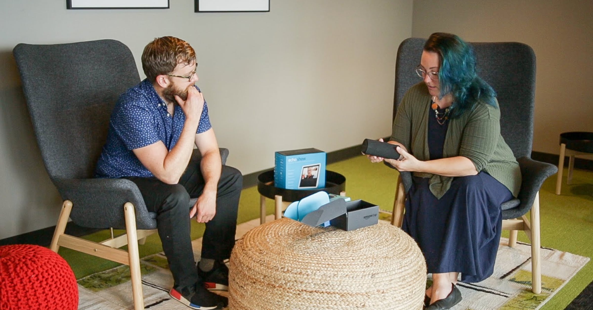 A researcher and participant conducting an in-person interview