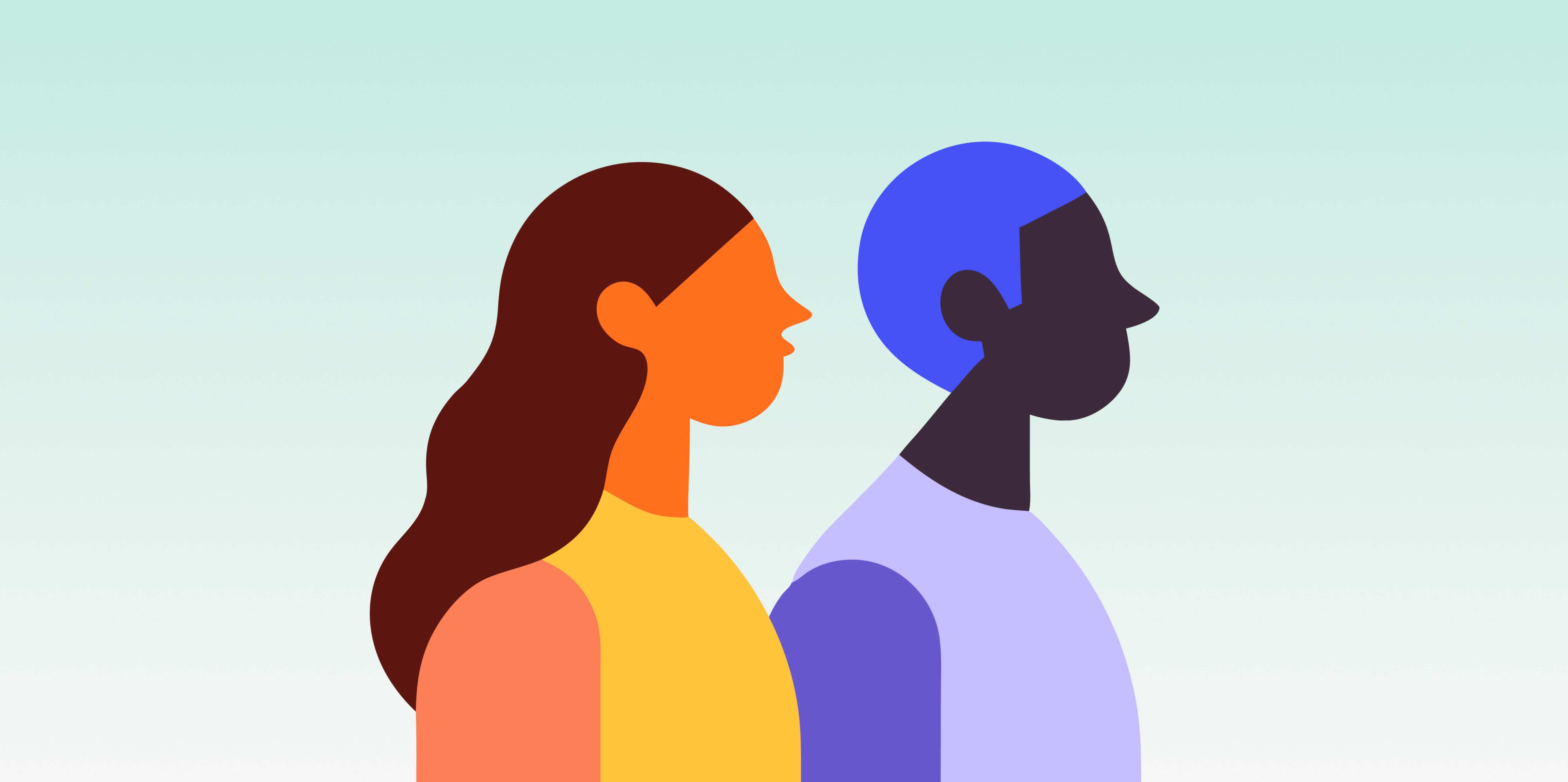 Illustration with two abstracted colorful people in profile, representing modern usability testing