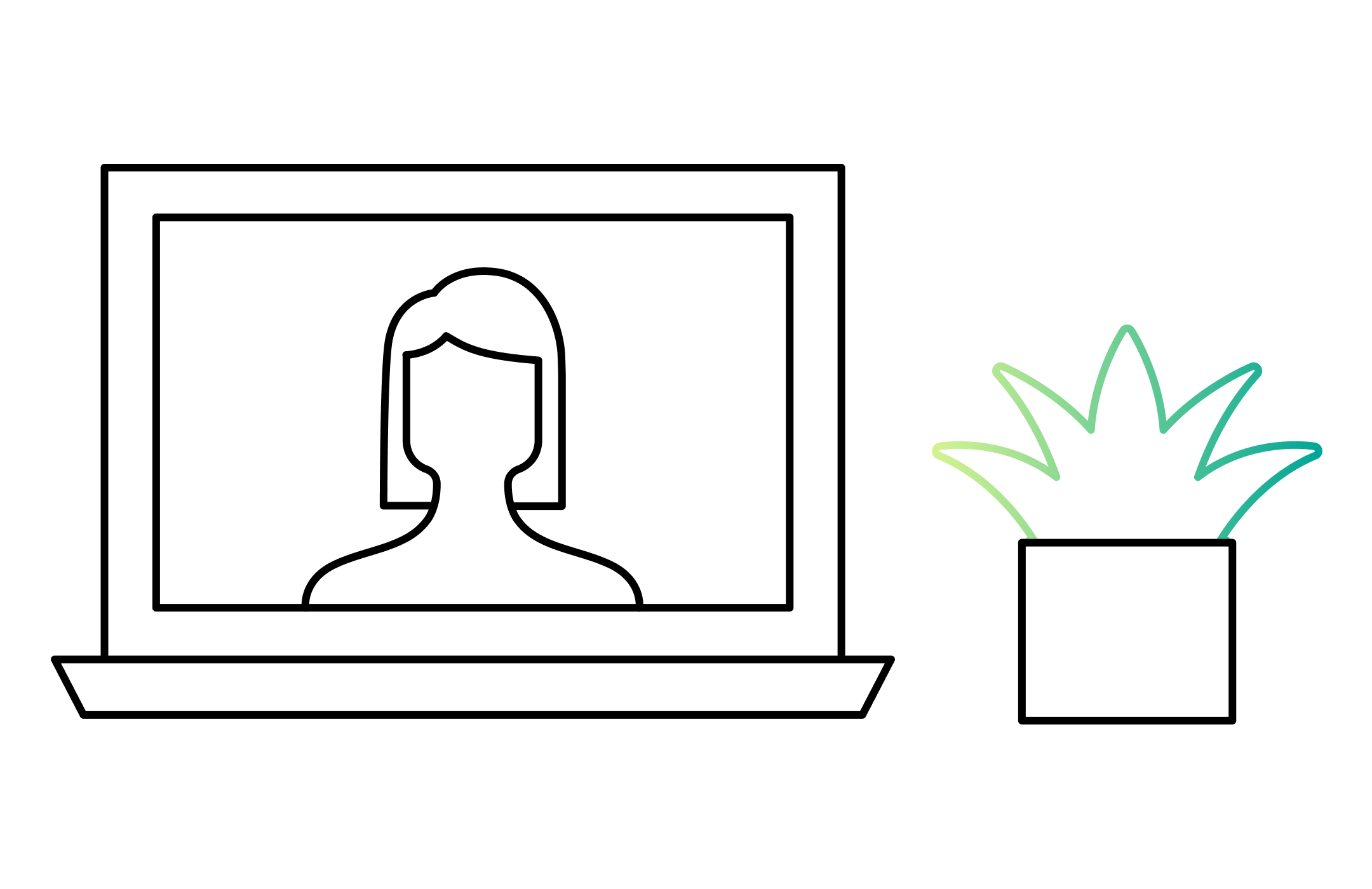 Animated image of a laptop next to a plant.
