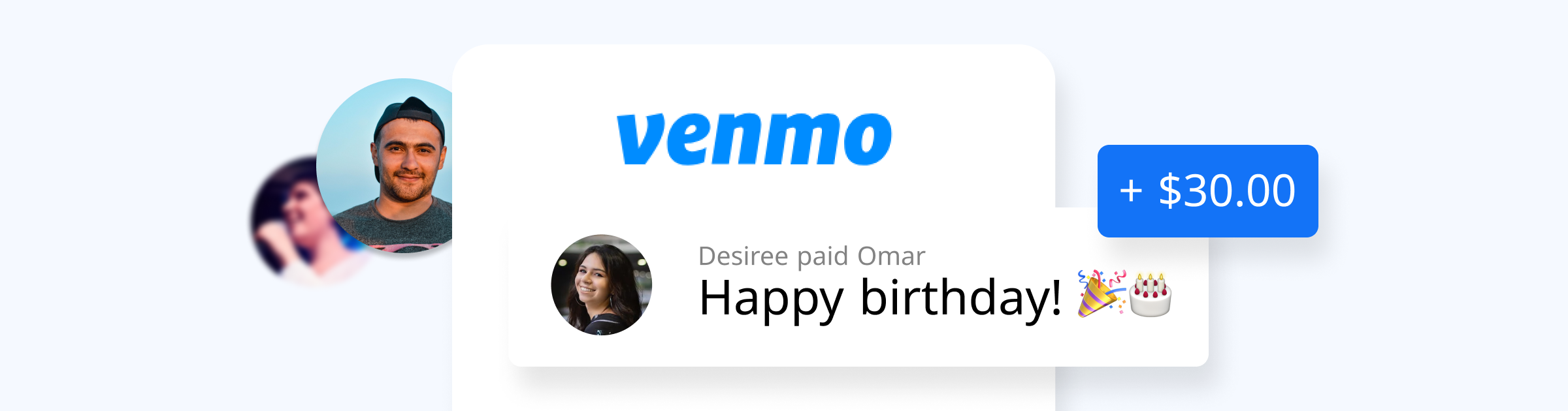 A screen from Venmo showing a $30 money transfer between friends.