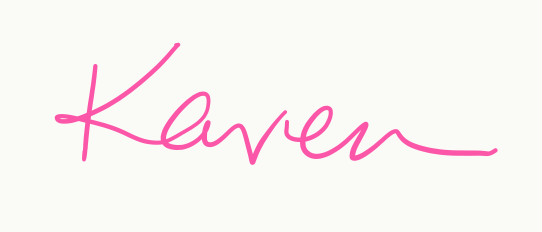 "Karen" signature signed using pink letters.