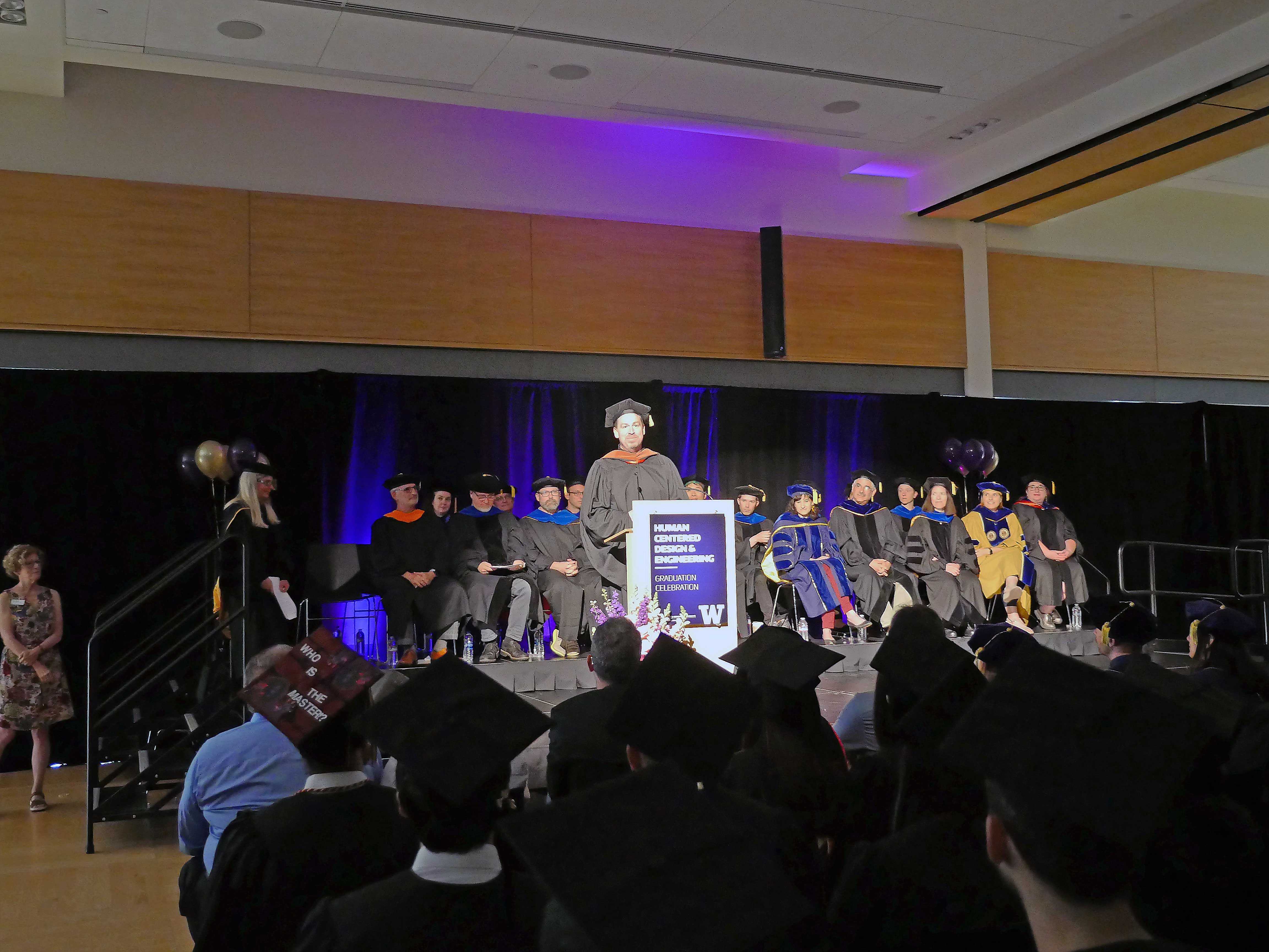 Kelly Franznick speaking at University of Washington HCDE graduation ceremony.