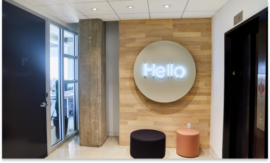 Sign that reads "Hello" in Blink's San Francisco office.