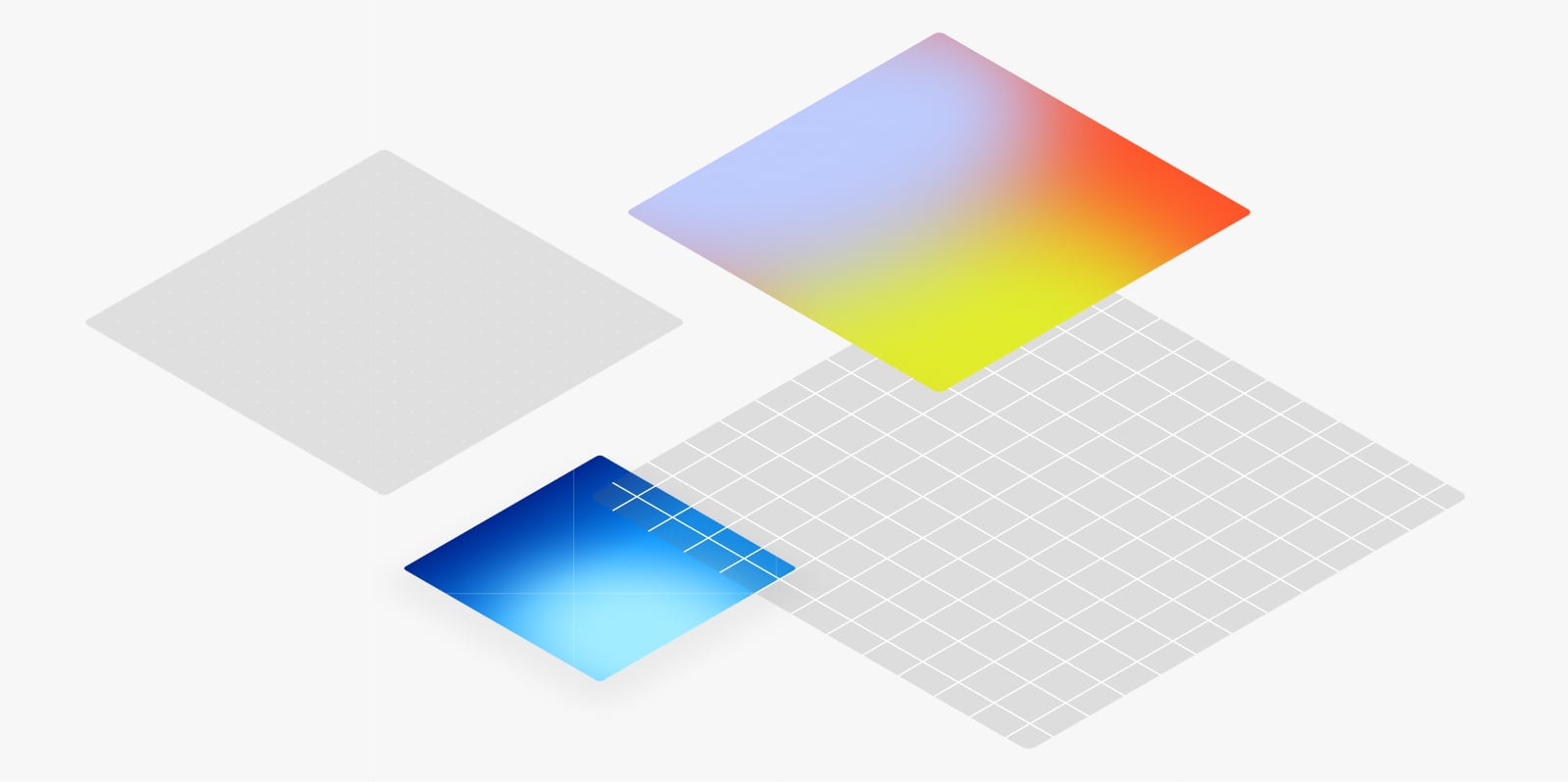 Different-colored grids and squares hover at random intervals