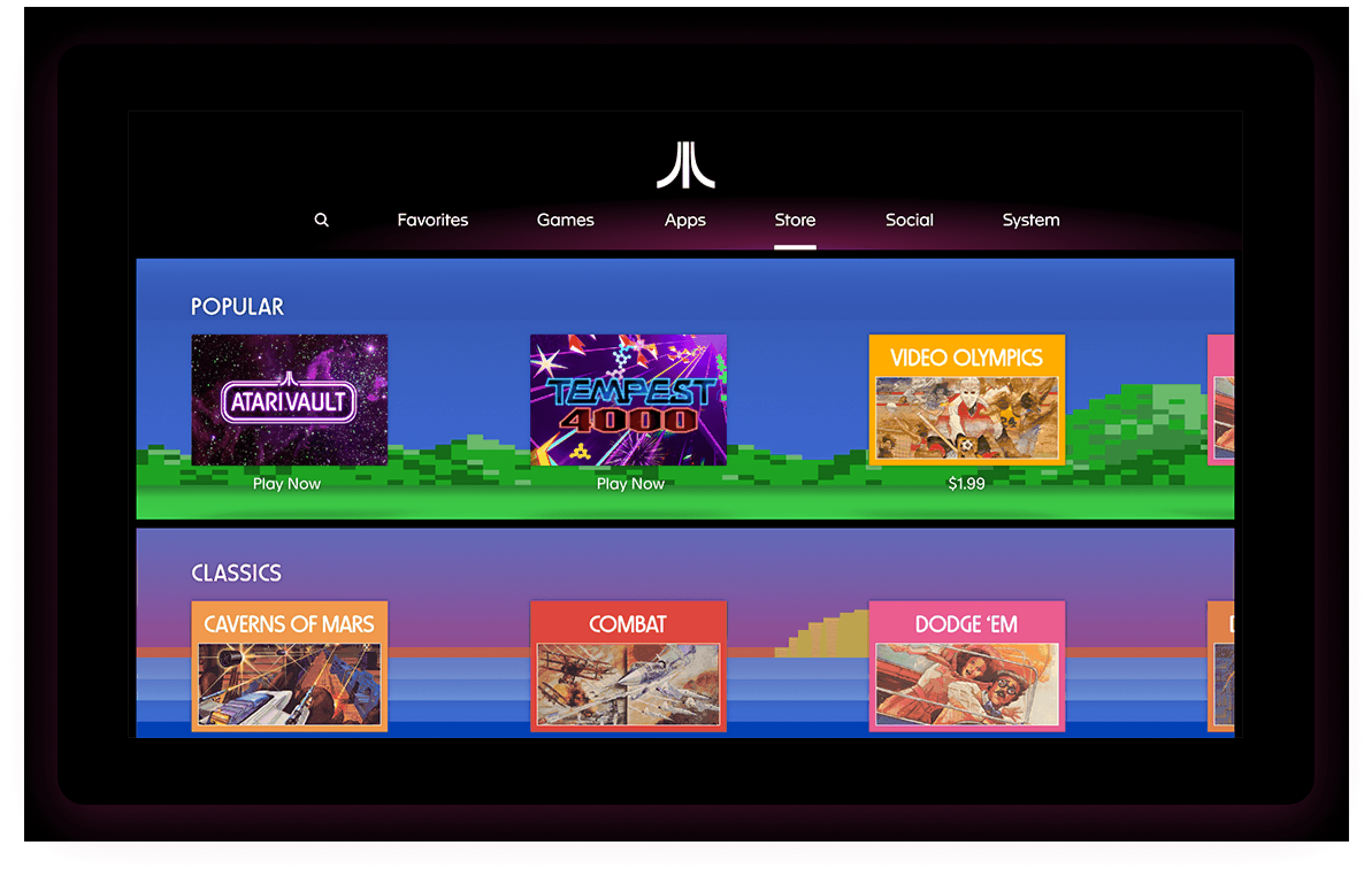 UX design of Atari VCS game store.