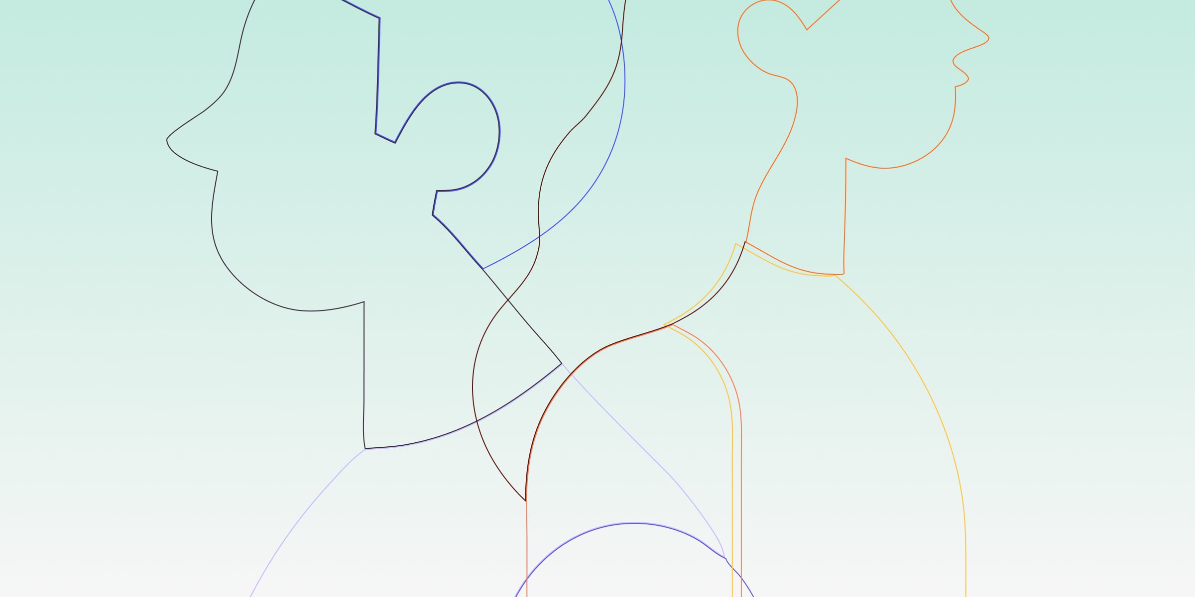 Illustration with abstract outline of two people in profile, representing the theme of modern usability testing