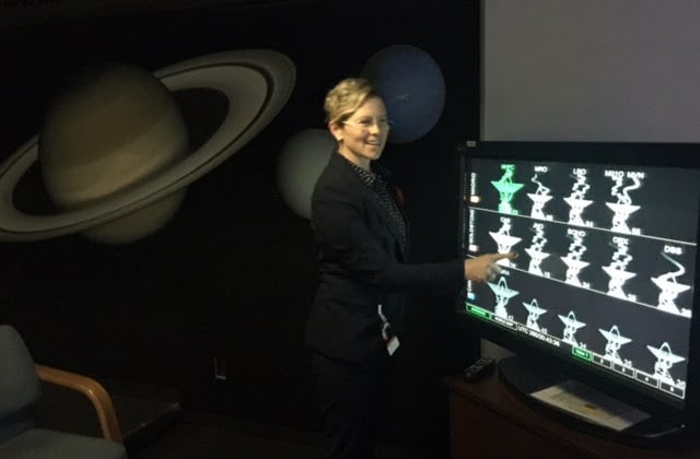 Karen Clark Cole in JPL's Mission Control viewing room.