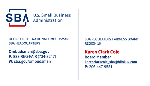 Karen Clark Cole U.S. Small Business Administration business card.