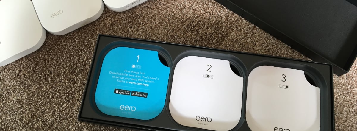 Unboxing the eero WiFi system.