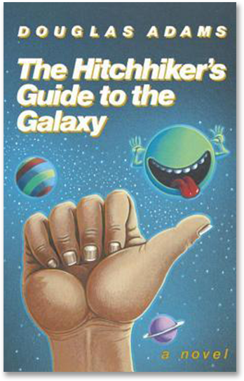Cover of The Hitchhiker's Guide to the Galaxy, a novel written by Douglas Adams.