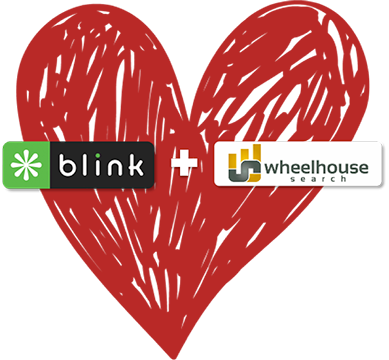 Blink and Wheelhouse Search logos in front of a hand drawn heart.