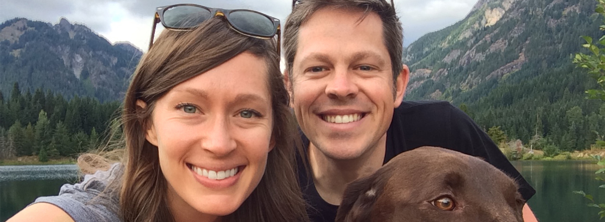 Tim Bridgham, UX Researcher at Blink, with his wife and dog.